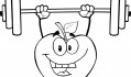06apple-cartoon-character-lifting-weights-coloring-page
